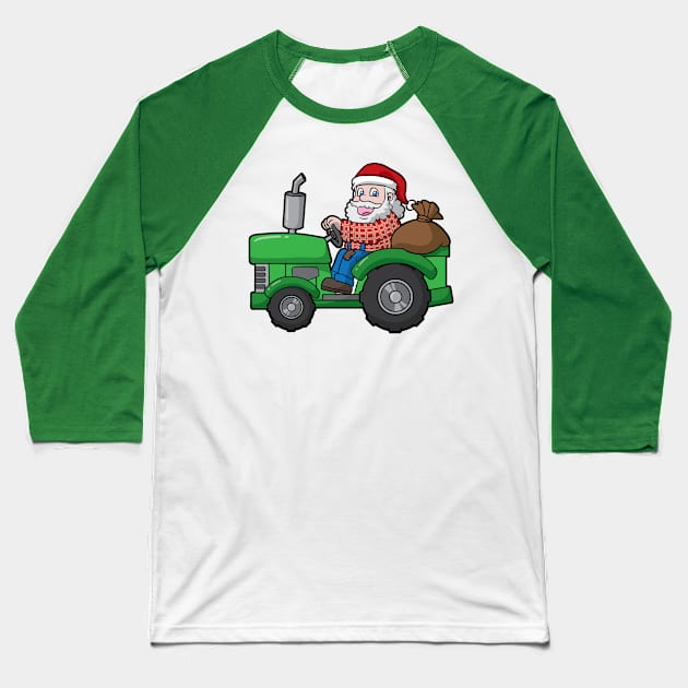 Santa Claus Farmer Tractor Merry Christmas Baseball T-Shirt by E